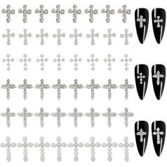 GOMAKERER 48 gabali 6 stili Rhinestone krusta piekariņi nagiem Mazs sudraba kabošons Punk Vintage rotaslietas nagu mākslas aksesuāri dekorēšana kabošons krusts DIY piederumi