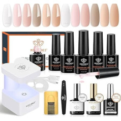 Modelones veidojošais gēls želejveida nagiem, 8 vienā veidojošais gēls nagiem, nude rozā krāsas veidojošā gela komplekts ar lampu, virsējo un bāzes pārklājumu, UV cietāks nagu pagarināšanas gēls nagu mākslai, veidojiet nagu želejas nag