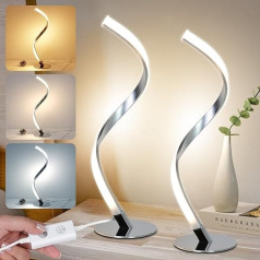 2 x LED spirālveida galda lampa, nepārtraukti aptumšojama, moderna nakts lampa ar skārienjutīgu vadību, S-veida metāla dekoratīvā galda lampa, 3000 K - 5000 K (silta/ dabiska/ auksta balta gaisma) ar kabeli guļamistabai,