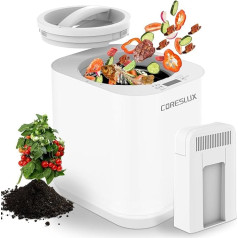 CORESLUX elektriskais kompostētājs virtuvei, 4L elektriskais komposta konteiners, pārvērš pārtikas atkritumus dabīgā kompostā, pārtikas ciklera, viedā kompostēšanas iekārta, balts