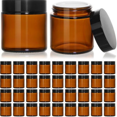 KEYWING 36 x 4oz mazas burciņas ar melniem vāciņiem Tukšas dzintara krāsas kosmētikas burciņas apaļas burciņas ar iekšējiem oderējumiem krēmiem, losjoniem, ziedēm un pulveriem