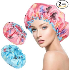 2 Stück Premium wiederverwendbare wasserdichte Duschhaube für Frauen, langlebig, wasserdicht und großzügig dimensioniert, langlebig und bequem Duschhaube für Frauen Haarpflege (Schmetterling)