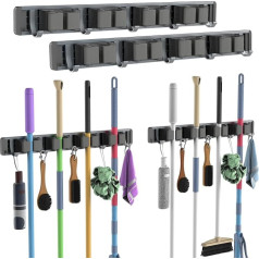 SGUVK Pack of 2 Slotiņas turētājs siena, ierīces turētājs slotas mopes turētājs ar 4 turētājiem un 5 āķiem, regulējams lieljaudas ierīces turētājs organizators līmes un naglu uzstādīšanai vannas istabai garāžai dārza virtuvei