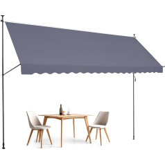 VEVOR Clamp markīze 450 x 120 cm, balkona markīze ar rokas kloķi, saulessargu nojume, terases nojume, saulrieta nojume, regulējams augstums no 218 līdz 309 cm, nojume terasei, balkonam, dārzam, pelēka