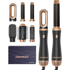 Matu stila komplekts, OKWRAP Airstyler 6 in 1 ar apaļu suku žāvētāju matu stilists Siltā gaisa suku termiskā birste Gaisa plūsma Curling Iron Automātiska apjoma pūšanas žāvēšanas birste iztaisnošanai, žāvēšanai, apjomam,