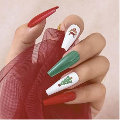 Sethexy Ziemassvētku viltus nagi Long Ballerina Blue Press on Nails 30 gabali Akrila zārks Fake nagi padomi sievietēm un meitenēm (Ziemassvētku eglīte)