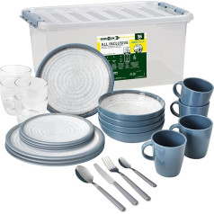 BRUNNER: Melamīna trauki Camping Crockery (Antislip), 4 cilvēki (36 gab.), Toskāna All Inclusive, Grila un piknika piederumi