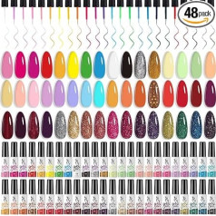 SXC Cosmetics Nail Art Gel Liner komplekts ar 48 krāsām sērijas gēla mākslas krāsu poļu virpuļu nagiem ar iebūvētu plānu nagu mākslas otu pudelītē, kas paredzēta iemērkšanai no nagu mākslas zīmēšanas gēla dizainiem