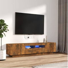 Homgoday TV mēbeļu komplekts 2 gab. ar LED apgaismojumu, ozols un dūmu krāsa, izgatavots no daudzslāņu koka, TV skapītis, zems TV skapītis, žurnālgaldiņš, TV statīvs viesistabai