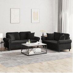 Somanki 2-TLG. Dīvāna komplekts ar spilveniem, melns samts, atpūtas dīvāns, dīvāni un kušetes, atpūtas dīvāns, dīvāns viesistabai - 3202235