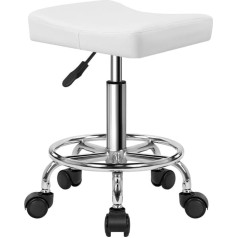 Kktoner Kvadrātveida ritošais biroja taburete Regulējams augstums 47-61 cm PU āda balta