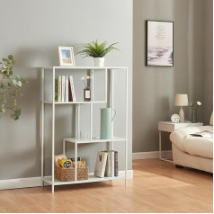 [lv.casa] Reisjärvi Grāmatu plaukts metāla plaukts balts matēts stāvošs plaukts ar 4 atvērtiem nodalījumiem dzīvojamā istaba 115 x 75 x 35 cm