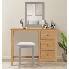 Hallowood Furniture ASTON Tualetes galds ar 1 pamatni, koka galds ar 3 atvilktnēm, tualetes galds, guļamistabas mēbeles, datorgalds mājas birojam