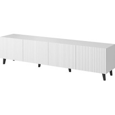 Bim Furniture PAFOS TV skapītis 200 cm ar frēzētu priekšpusi Augstas kvalitātes MDF zemās skapīšu plātnes TV galdiņš Bufete Kumode ar atvilktnēm Hi-Fi galds TV galds Skandināvu kājas (balta)
