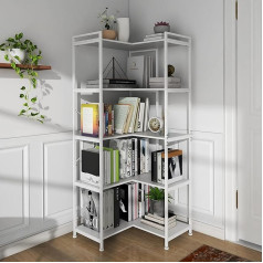 Vedecasa 5 plaukti Stūra grāmatu plaukts Liels 5 līmeņu augsts stūra plaukts Stāvstāva moderns stūra grāmatu plaukts Grāmatu plaukts ar metāla rāmi Atvērt plauktus dzīvojamai istabai Guļamistaba Birojs Balts