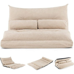 Relax4Life Izvelkamais dīvāns, 3-in-1, dīvāns gulta ar 42 līmeņu regulējamu atzveltni, izvelkamais dīvāns ar gultas funkciju, dīvāns gulta, ieskaitot 2 spilvenus, viesistabai, guļamistabai (bēšs)