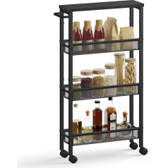 Vasagle 4 līmeņu virtuves ratiņi šaurs iebūvēts plaukts uz riteņiem tērauda rokturis mazām telpām 13 x 45,4 x 77 cm Virtuve Vannas istaba Dzīvojamā istaba Kabinets Ebony Black LRC032B04