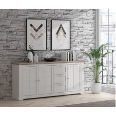 Forte ILOPPA Bufete ar 3 atvilktnēm un 3 durvīm, kompozītmateriāls, Sniega ozols/Nelsona ozols, platums x augstums x dziļums: 204,7 x 92,5 x 44,3 cm