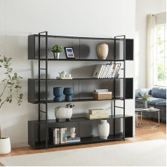 [En.casa] Randaberg grāmatu plaukts Atvērts grāmatu plaukts ar 3 plauktiem 180 x 180 x 33 cm Dzīvojamās istabas glabāšanas telpa Metāla rāmis Pastāvīgais plaukts melns