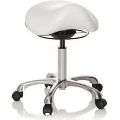 Hjh Office Ortho SIT 702311 Darba taburete mākslīgās ādas balta ergonomiska sēdekļa taburete ar riteņiem, regulējams augstums