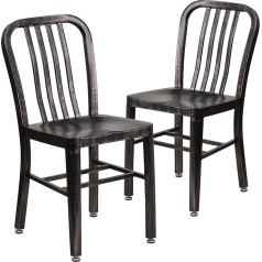 Flash Furniture Iekštelpu āra krēsls Sakausējuma tērauds, plastmasa, melns, antīkais zelts 51x39x85cm