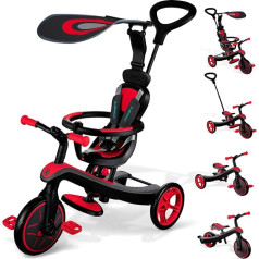 GLOBBER Explorer Trike 4-in-1 Red - tricikls, līdzsvara velosipēds un bērnu ratiņi 10/8,5 collu izmērā - TPR sēdeklis - regulējams bērnu ratiņu augstums