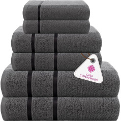 CASA COPENHAGEN Eternal 6-teiliges Handtuchset, Kieferngrau, 500 g/m², 2 Badetücher, 2 Handtücher, 2 Waschlappen aus weicher ägyptischer Baumwolle für Badezimmer, Küche und Dusche