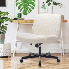 COLAMY plats biroja krēsls, polsterēts rakstāmgalda krēsls bez roku, rotējošs mājas biroja krēsls, 115° šūpoļu funkcija, ergonomisks datora krēsls mājas birojam, grims, spēļu krēmkrāsas, ar ritenīšiem