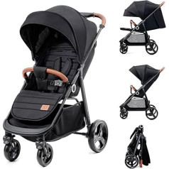 Kinderkraft Grande Plus Kinderkraft bērnu ratiņi no dzimšanas līdz 22 kg, salokāmi ar vienu roku, atlokāma pozīcija, liels pārsegs ar logu, visi 4 riteņi polsterēti, ietilpīgs sēdeklis, melni
