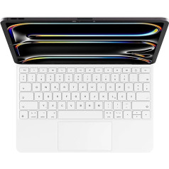 HOUCC tastatūra iPad Pro 13 collu (M4, 2024), magnētiskais statīvs, multi-taustes skārienpaliktnis, 7 krāsu izgaismojums, iPad Pro 13 collu korpuss ar tastatūru, QWERTZ izkārtojums, balts