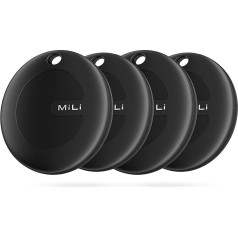 MiLi MiTag Android Smart Tag, atslēgu meklētājs Key Finder KeyFinder, saderīgs ar Google Find My Device App (tikai Android), Bluetooth atslēgu meklētājs bagāžai/ somai/ceļasomas somai/portfelim, melns, 4 gab., iepakojumā