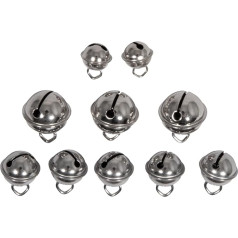 Rayher 25225606 Metāla zvaniņu maisījums, sudraba krāsā, sfēriski, 10 gabali, 11 mm diametrs, 15 mm diametrs, 19 mm diametrs, zvaniņi, Ziemassvētku zvaniņi, dekoratīvie zvaniņi, zvaniņi amatniecībai