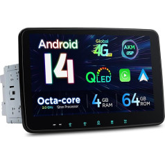 XTRONS 10,1 collu rotējošs QLED displejs Android 14 Octa Core 4GB 64GB Universāls 2DIN autoradio Integrēta auto atskaņošana Android Auto AKM DSP 4G LTE GPS WiFi USB Bluetooth Pēc izvēles OBD DVR DAB+ TPMS