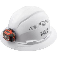 Klein Tools 60407 Cietā cepure ar vieglu ventilāciju, pilna malas stila polsterēta, pašvīstoša, pret smakām izturīga sviedru josla balta