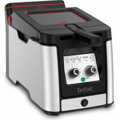 Tefal Clear Duo fritēze, cep ar mazāku dūmu/traipu daudzumu, ietilpība 1,2 kg, termostats, taimeris, liels skata logs bez miglošanās, var mazgāt trauku mazgājamā mašīnā, melna, nerūsējošais tērauds, fritēze FR600D