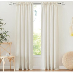 RYB HOME Aizkari viesistabai, Boho lina aizkari, 2 aizkaru komplekts, H 220 x W 140 cm, daļēji caurspīdīgi lina aizkari ar aizkaru kabatām, lina aizkari viesistabai, ziloņkaula balta krāsa