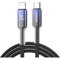 Kabeļa Crystal-Clear Series 30W USB-C - iPhone Lightning 1,2 m - melns
