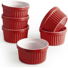 homEdge Porcelāna krūzīšu komplekts 240 ml saldējuma krūzītes saldējuma krūzītes cepšanai 6 krūzītes suflē cepšanai Sarkans komplekts
