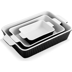 3 trauku komplekts krāsnij, porcelāna trauki cepšanai 33 x 23,5 cm, 4000 ml keramikas kūku cepšanas piederumu komplekts, virtuves taisnstūra formas lazanjas pannas ar rokturi