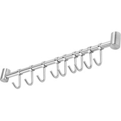 INTIRILIFE Piekaramais stienis virtuvei Nerūsējošais tērauds ar 9 kustīgiem āķiem urbšanai - 49,8 x 3,4 x 2,2 cm - Virtuves margu āķu turētājs Virtuves piederumu turētājs Bāra kausu turētājs Sienas stiprinājums