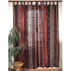 GURU SHOP Boho Patchwork aizkari, 1 pāris Bohēmijas aizkari no Sare auduma, unikāli 300 cm - tumši sarkani, sintētiskie, dekoratīvie aizkari