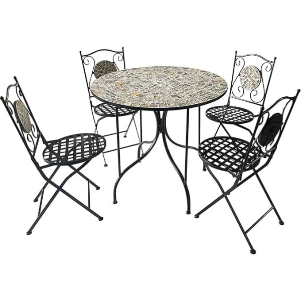 Metāla saliekamais dārza komplekts 90 cm apaļš galds un 4 saliekamie krēsli (rudens, 5 gab.)