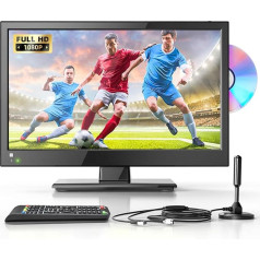 DESOBRY 16 collu mazs televizors ar integrētu DVD atskaņotāju, 1080P mini televizors ar antenas HDMI AV USB ievadi, 12 V televizors kempingiem/moto mobilajiem furgoniem/kempinga autopiekabēm/kamperiem
