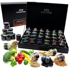 Hallingers® Spice Gift Set, Handmade, 24 BBQ Spices from Around the World (445 g) - BBQ Deluxe 24 Men's Things (Set) - for Christmas, New Home, Congratulations - Give Now for Valentine's Day 2024