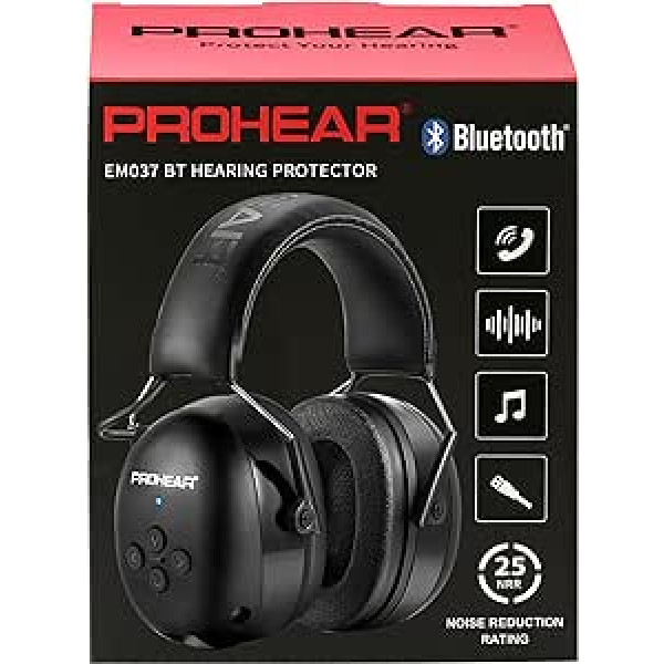 PROHEAR 037 Bluetooth 5.0 dzirdes aizsardzības austiņas ar iebūvētu mikrofonu un trokšņu samazināšanu darbam un priekam, SNR 30 dB — melns