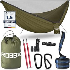 ROBBX® Outdoor Hammock with Mosquito Net for 2 People - 300 kg Load Capacity Double Hammock with Attachment - Hammocks Camping