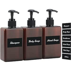 Segus Soap Dispenser, Pump Bottle, 280 ml, Shampoo Bottles for Filling, Soap Dispenser, Plastic Soap Dispenser for Shampoo, Conditioner, Body Soap, Shampoo Dispenser with Sticker Pack of 3