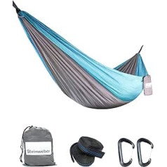 STEINWEBER Ultralight Hammock for Camping & Hiking - Parachute Silk 285 x 160 cm for 2 People - 250 kg Load Capacity (Blue)