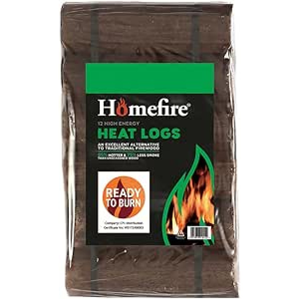 Homefire High Energy Ultra Dry Heat baļķi Open Fire Log Eco Wood Fuel (36 Heat Baļķi) (12 Heat Baļķi)