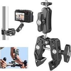 TELESIN Super Clamp Mount Bicycle Handlebar 360° Ball Head Magic Arm with 1/4 Inch 3/8 Inch Thread Holder for GoPro Insta360 DJI Canon Action Cameras